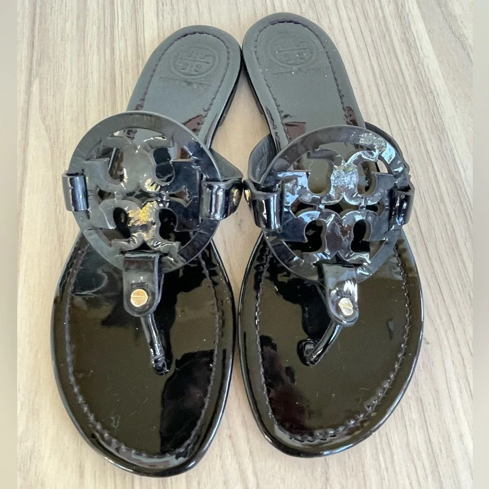 Tory Burch Glossy Black Sandals - Picture 1 of 10